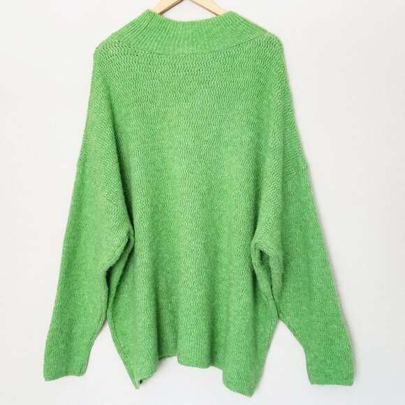 Topshop Mock Neck Oversized Chunky Knit Tunic Sweater Longline M 8/10 Green Cozy - Picture 5 of 14